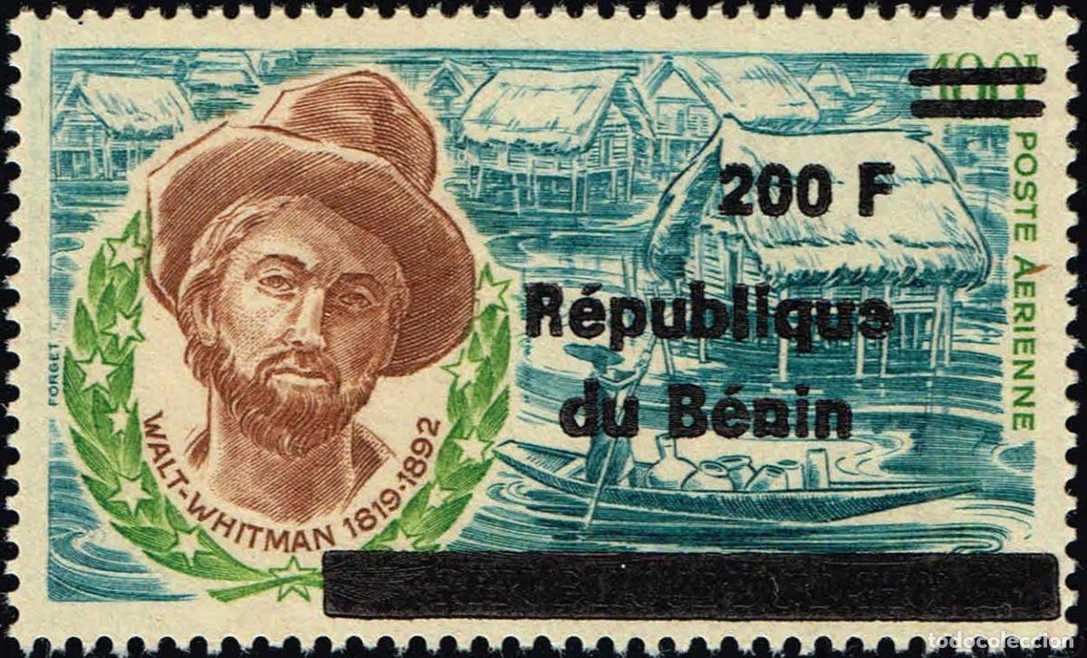 Sellos: Ben&iacute;n 1996 Mi. 879 sobrecargado Walt Whitman poeta correo a&eacute;reo
