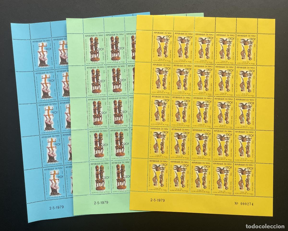 Sellos: Mali 1979 YT 327-329 tabl&oacute;n esculturas arte africano museos