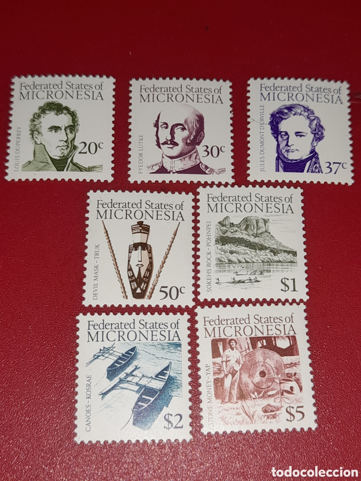 Sellos: Sello (7/8v) Micronesia nuevo 1984. Historia. Cultura. Paisajes. Exploradores. F. Lutke. Artesan&iacute;a.