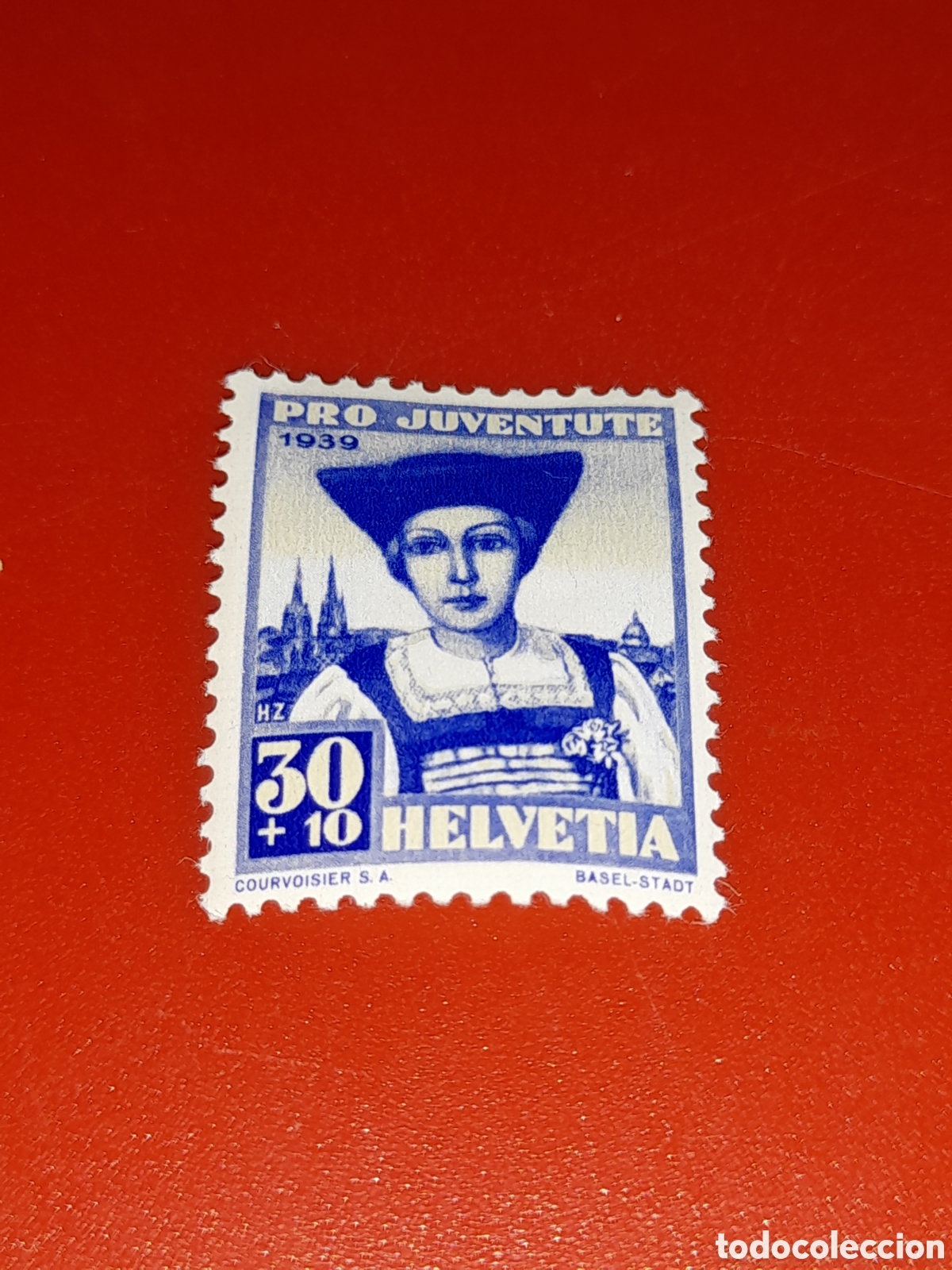 Sellos: Sello (1/4v) Suiza mtdo 1936. Pro juventud. Atuendos regionales. Folclore. Disfraz. Sombrero