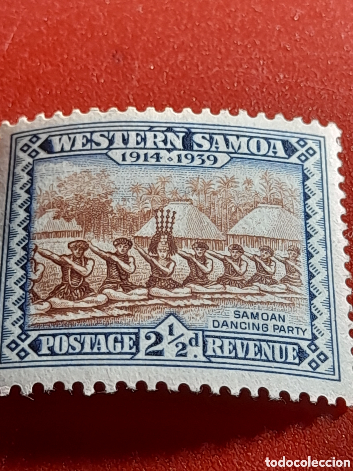 Sellos: Sello (1/4v) Samoa nuevo 1939. 25Aniv administraci&oacute;n. Grabados. Bailes. Danza. Folclore.