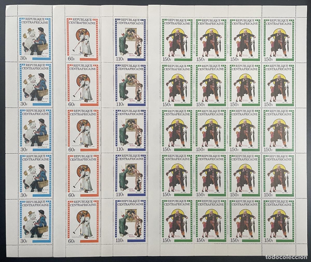 Sellos: Centroafricano 1982 YT 499-502 tabl&oacute;n Norman Rockwell ilustraciones pinturas