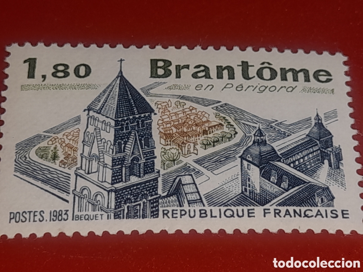 Sellos: Sello Francia nuevo 1983. Brantome. Perigord. Historia. Arquitectura. Torre. Ciudad. Vistas.
