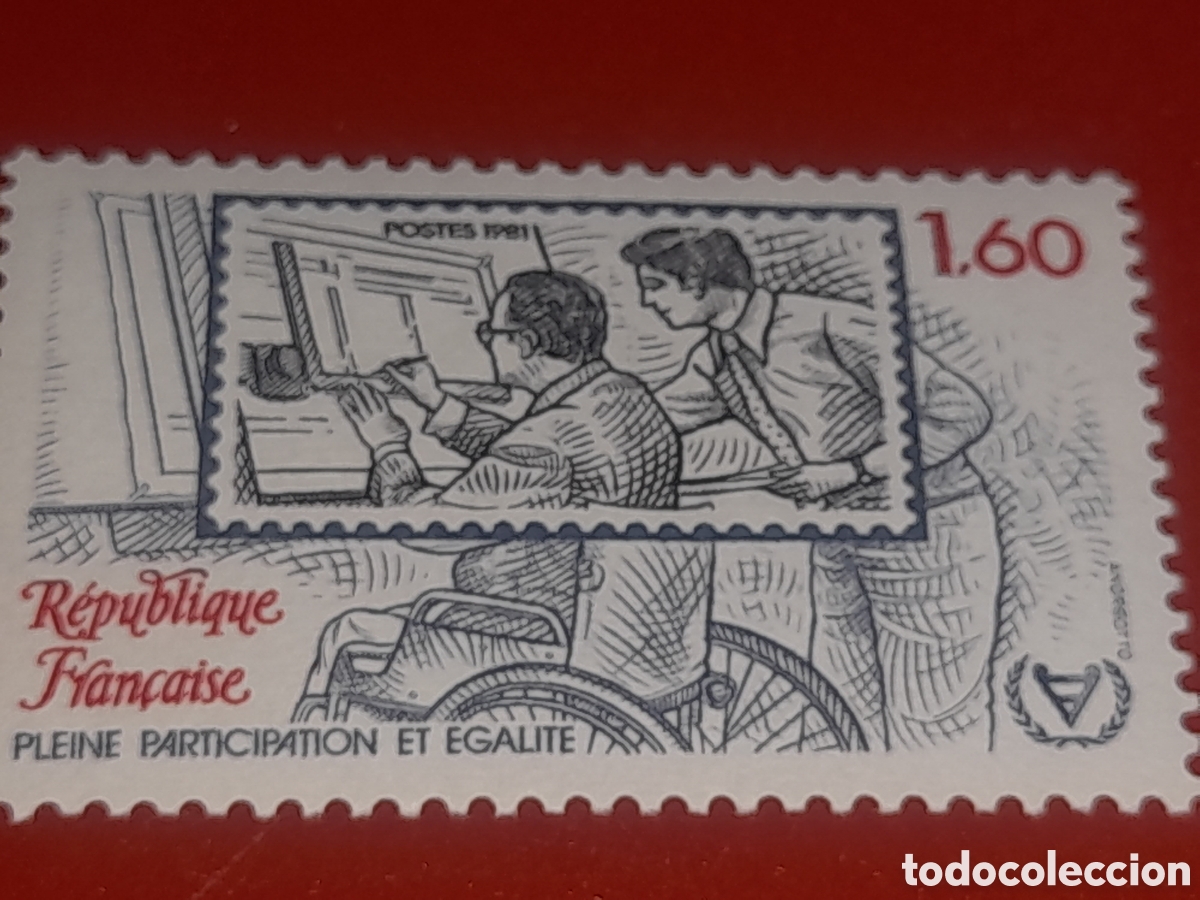 Sellos: Sello Francia nuevo 1981. A&ntilde;o inter discapacitados. Silla ruedas. Trabajos. Dise&ntilde;o.