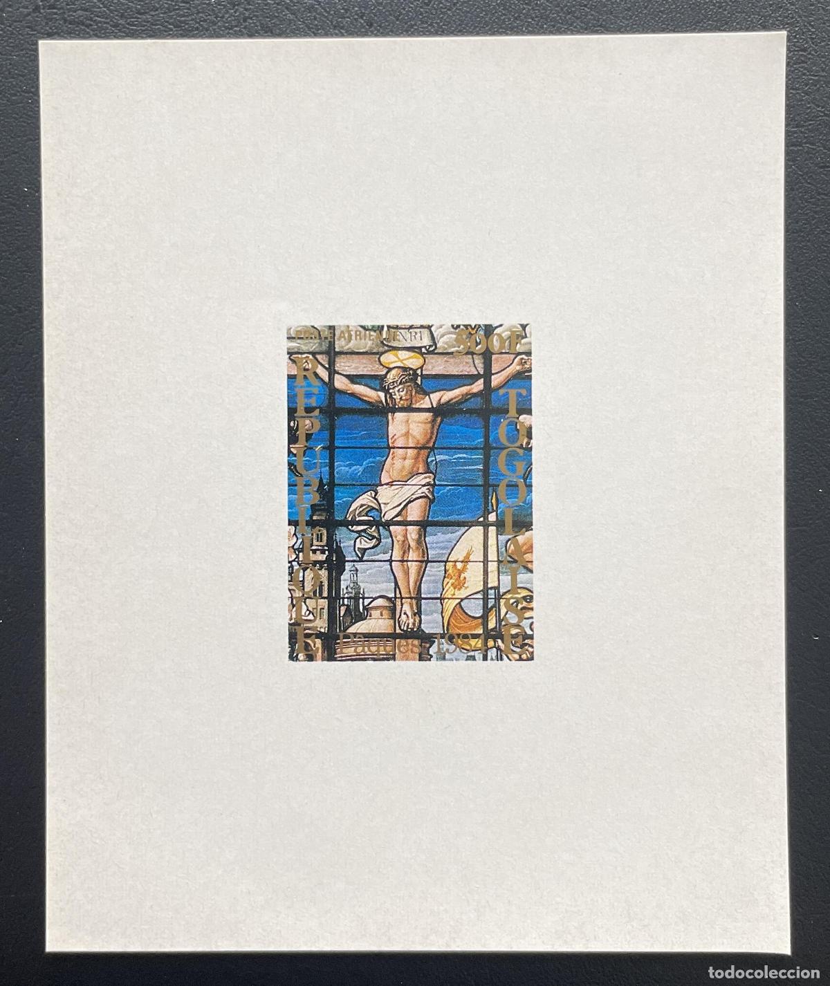 Sellos: Togo 1984 Mi. Bl. 204 vitrales de Pascua lujo crucifixi&oacute;n Cristo