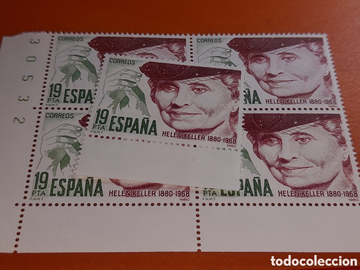 Sellos: Sello Espa&ntilde;a nuevo 1980. 100Aniv nacimiento Hellen Keller. Escritora. Arte. Cultura. Texto. Literatu