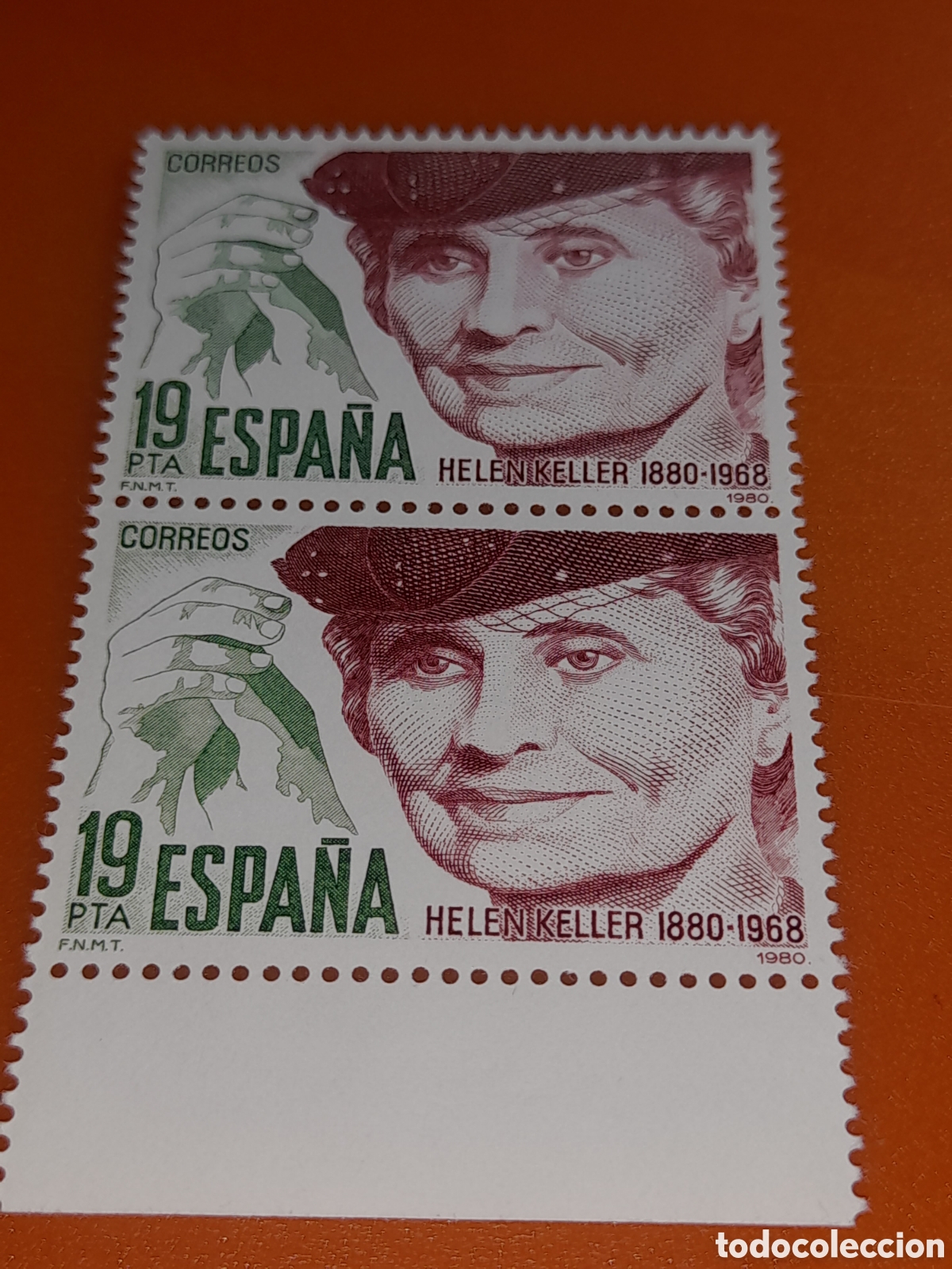 Sellos: Sello Espa&ntilde;a nuevo 1980. 100Aniv nacimiento Hellen Keller. Escritora. Arte. Cultura. Texto. Literatu
