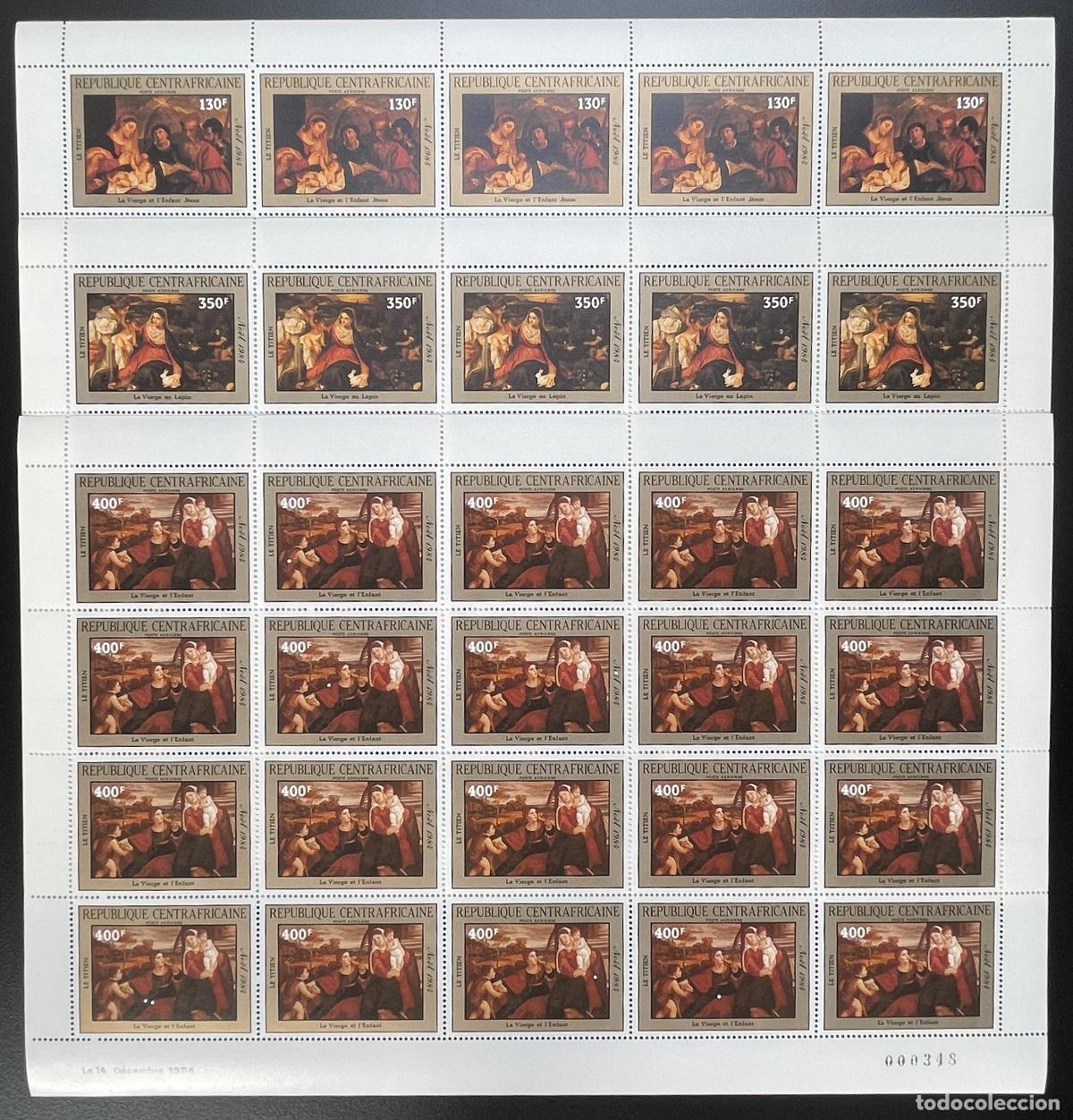 Sellos: Centroafricano 1985 YT PA 313-315 tabl&oacute;n Navidad natividad pintura pinturas Tiziano