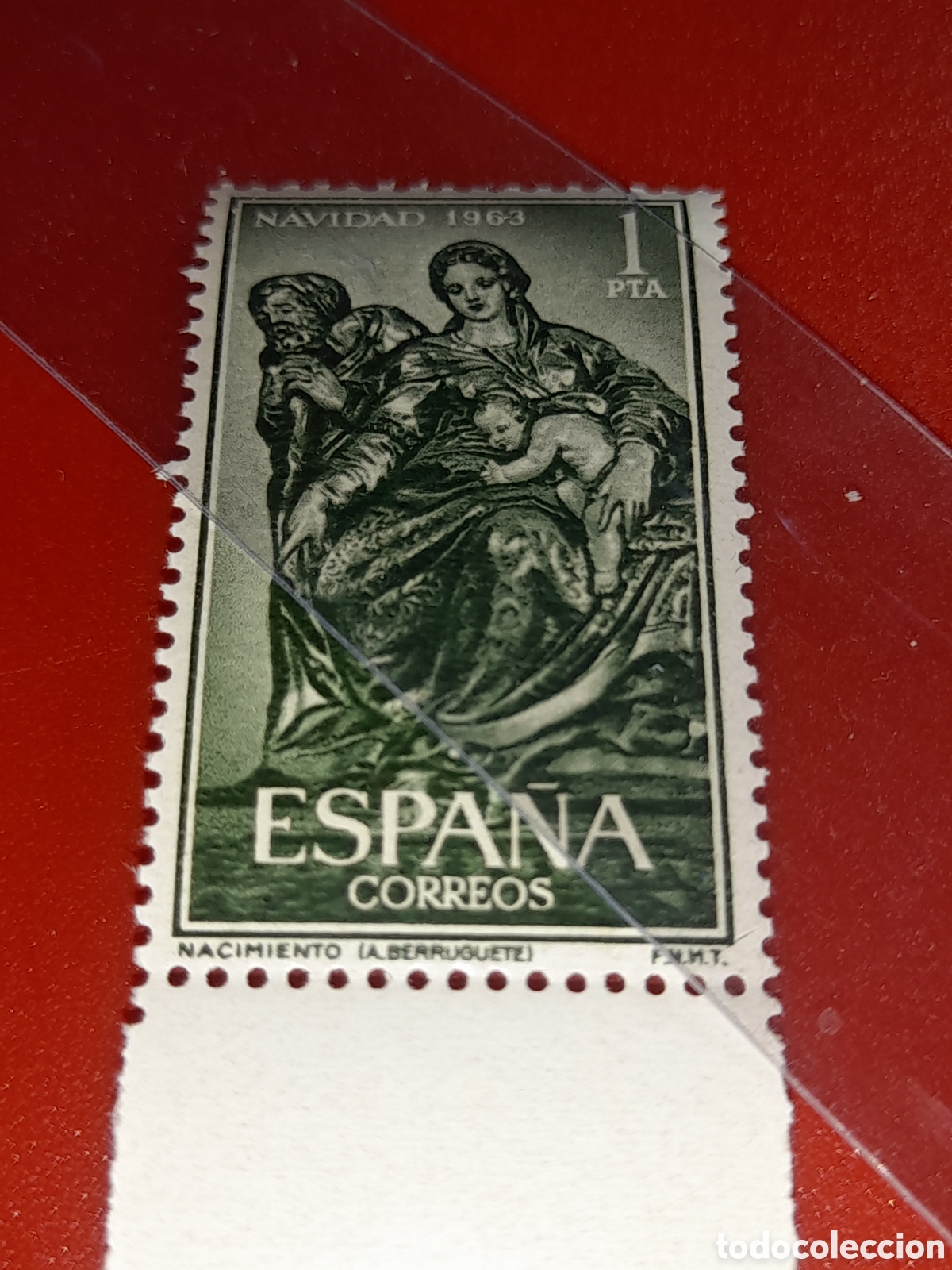 Sellos: Sello Espa&ntilde;a nuevo 1963. Navidad. Religi&oacute;n. Arte. Escultura. Nacimiento. Berruguete.