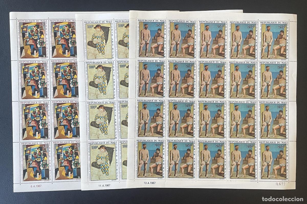 Sellos: Mali 1967 YT PA 46-48 hoja Picasso pintura Arlequ&iacute;n flautistas