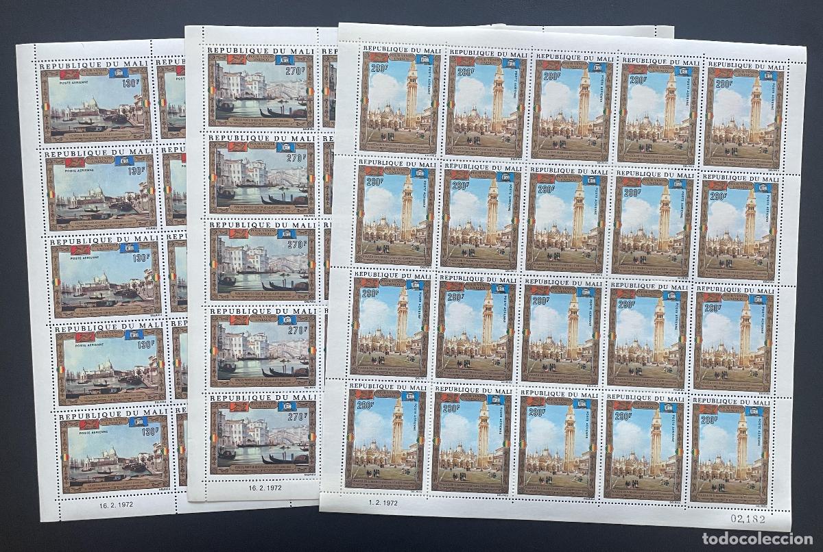 Sellos: Mali 1972 YT PA 142-144 bloque UNESCO Venecia pintura Canaletto