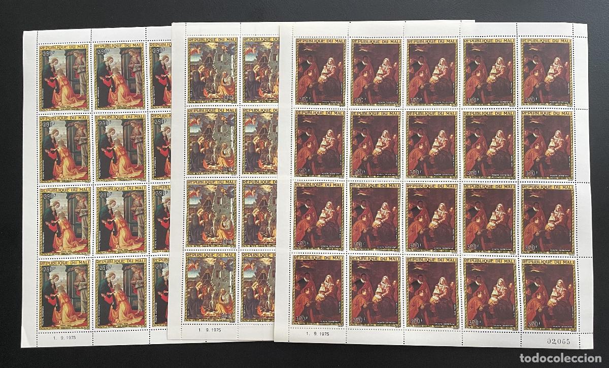 Sellos: Mali 1975 YT PA 261-263 bloque Navidad pintura Natividad Virgen Ni&ntilde;o