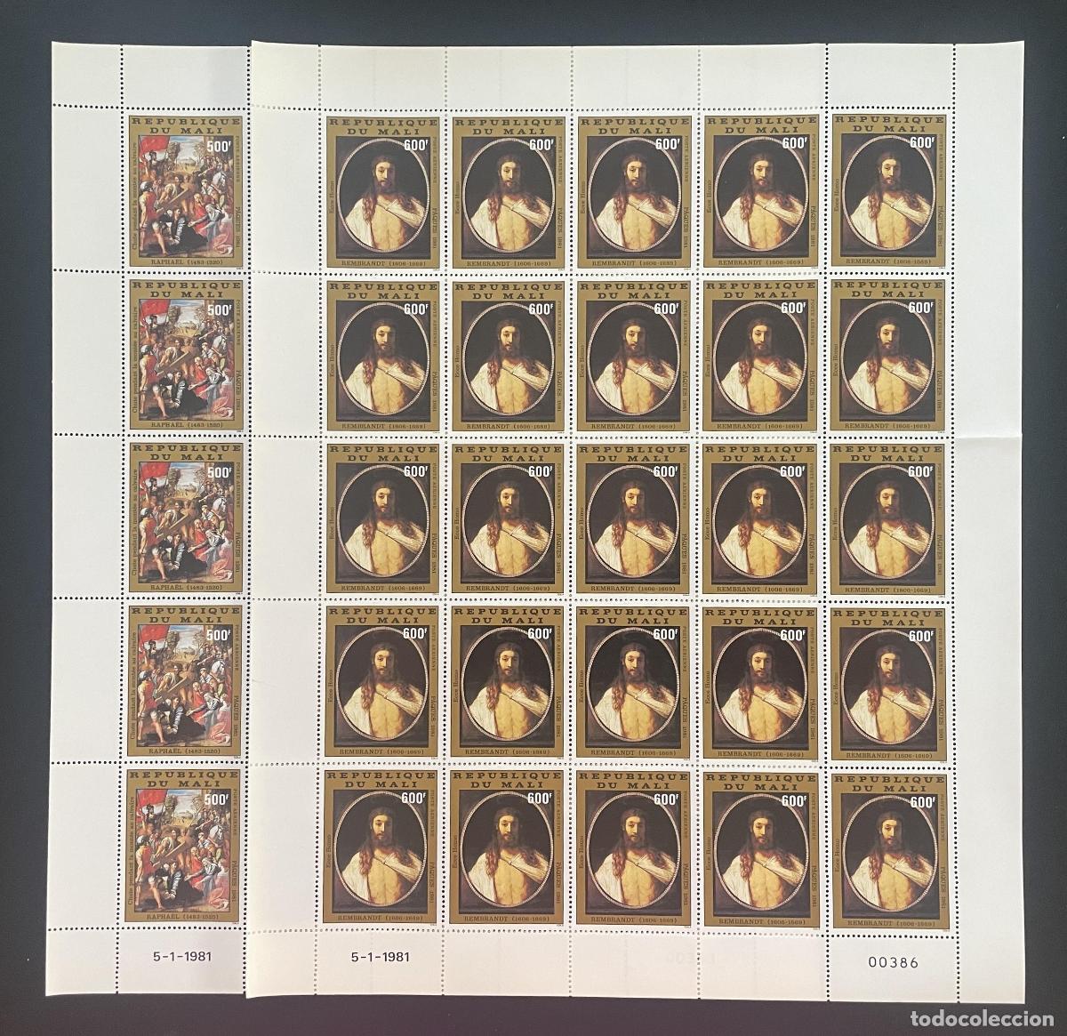 Sellos: Mali 1981 YT PA 416-417 bloque Raphael Rembrandt pintura Cristo