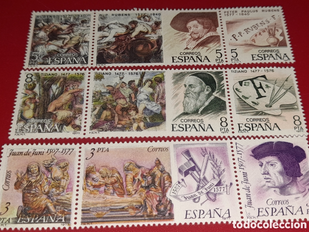 Sellos: Sello Espa&ntilde;a nuevo 1978. Pintores y escultores. Arte. Rubens. Tiziano. Artistas. Escultura. Talla.