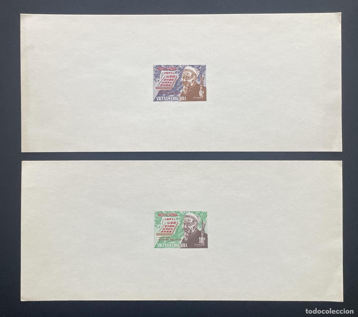 Sellos: Vietnam South 1970 YT 385 386 prueba de lujo caligraf&iacute;a Nguyen Dinh-Chieu