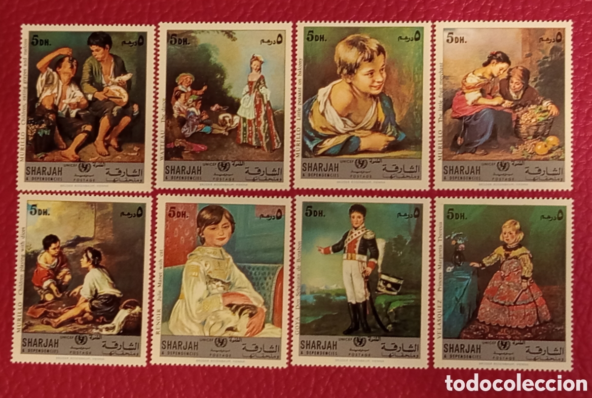 Sellos: &rdquo;Sharjah UNICEF pinturas: Murillo, Goya, Renoir, Watteau - 8v nuevos MNH**&rdquo;