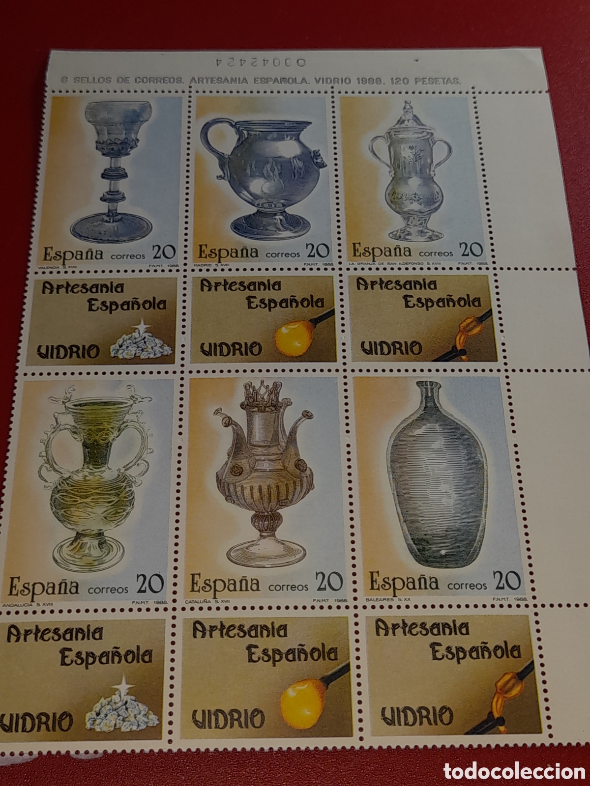 Sellos: HB Espa&ntilde;a nuevo 1988. Artesania. Vidrio. Soldados. Arte. Copa. Vasija. Cer&aacute;mica.