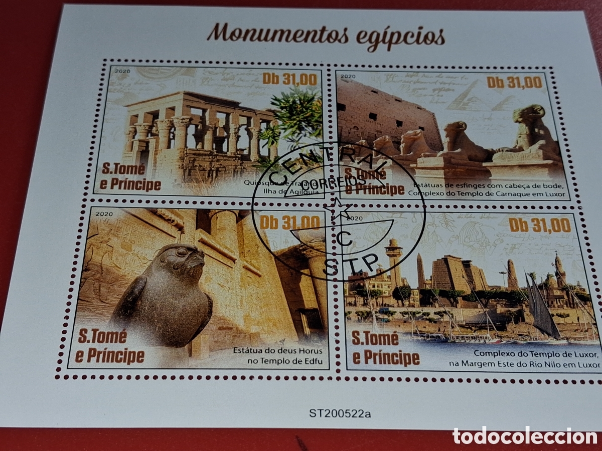 Sellos: HB Tome Pr&iacute;ncipe mtda 2020. Monumentos Egipto. Arqueologia. Tesoros. Templo Luxor. Esculturas.
