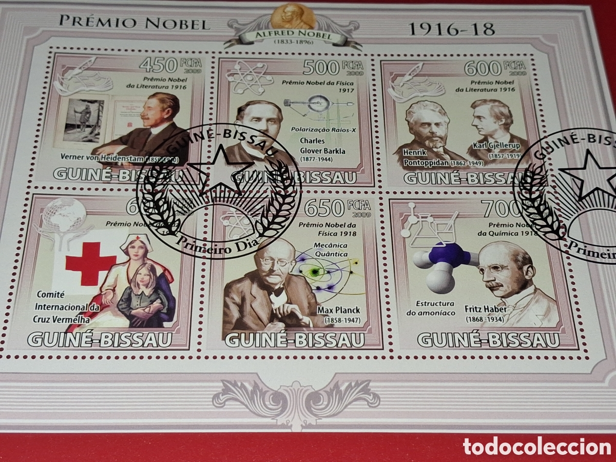 Sellos: HB Guinea-Bissau mtda 2009. Premios Nobel. Quimica, Haber. Cruz roja. Fisica, Barkla. Literatura