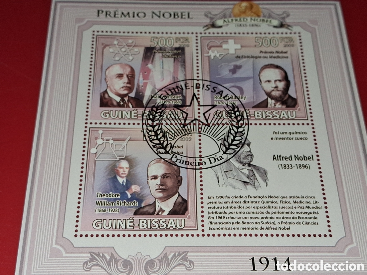 Sellos: HB Guinea-Bissau mtda 2009. Premios Nobel. Medicina, Barany. Qu&iacute;mica, Richards. Fisica