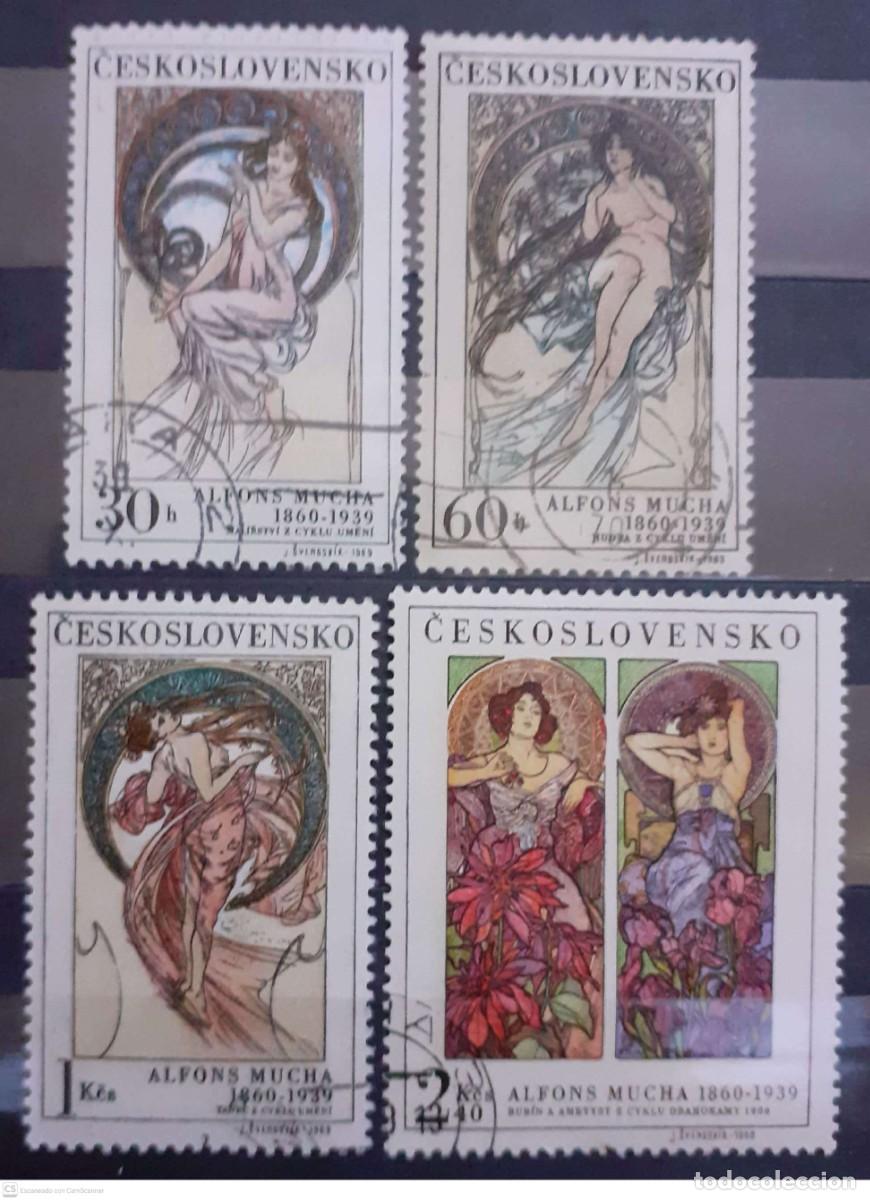 Selos: CHECOSLOVAQUIA n&deg; 1731/34&deg; La mujer en el arte. Obras de Alfons Mucha. Serie completa