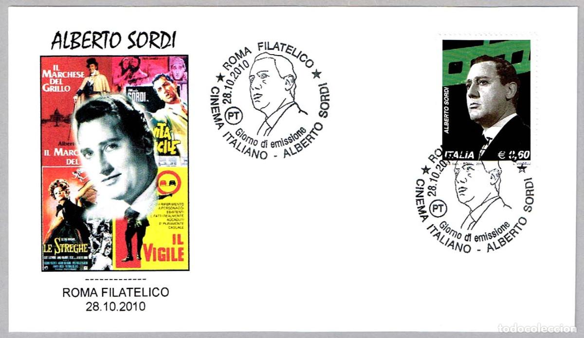 Sellos: Matasellos Primer Dia CINE - ACTOR Y DIRECTOR ALBERTO SORDI. Roma, Italia, 2010