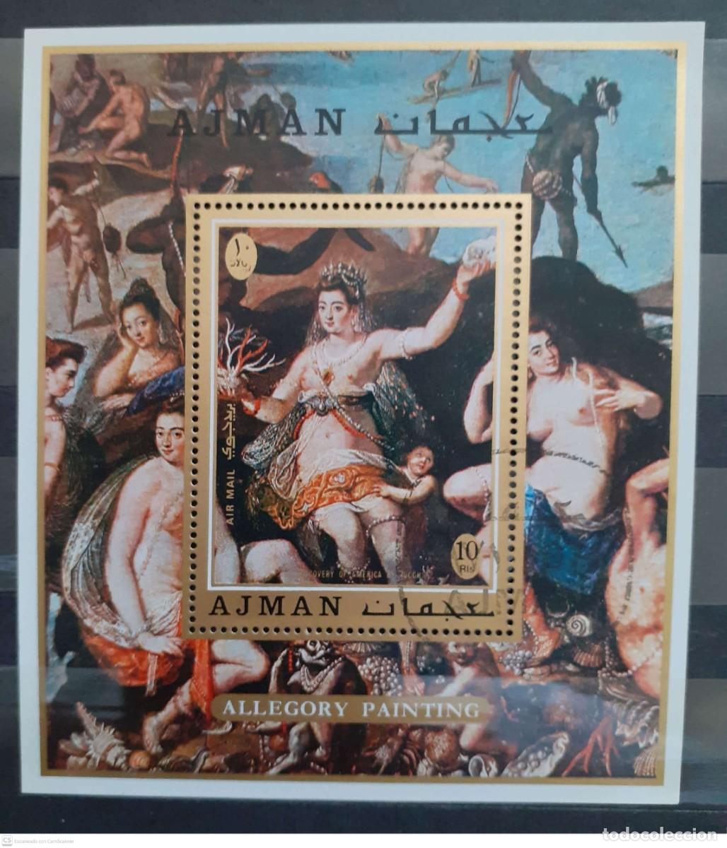Sellos: AJMAN Bloque n&deg; 275A&deg; El desnudo femenino en el arte. Pintura de Jacopo Zucchi