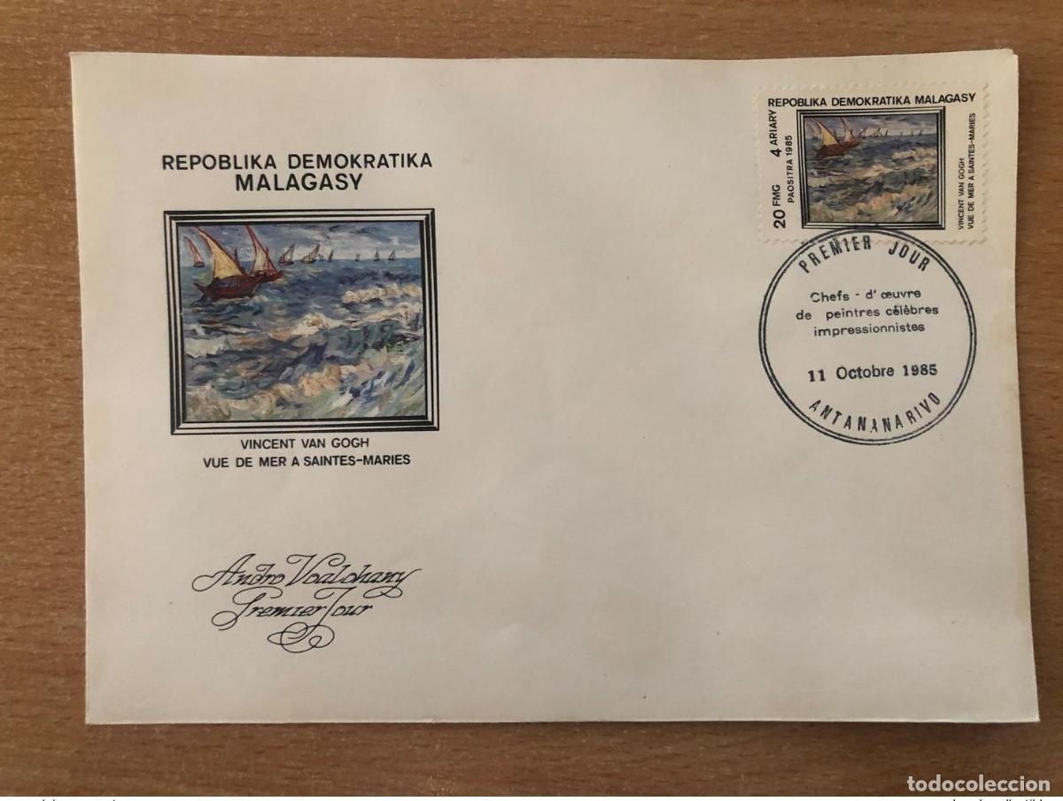 Sellos: Madagascar 1985 Mi. 992 FDC Art Vincent Van Gogh Saintes-Maries Barcos
