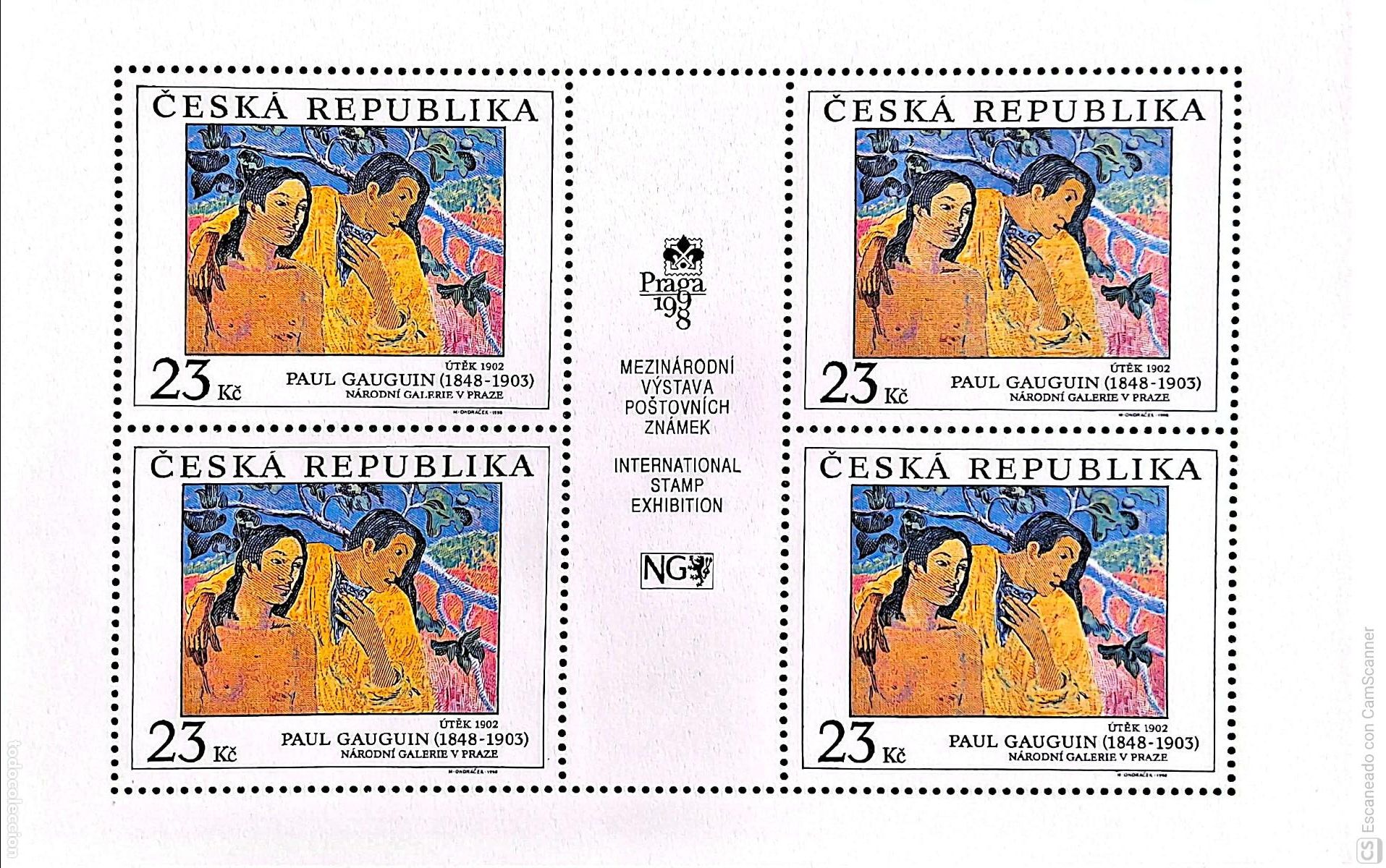 Sellos: Rep. Checa. 186 Obras de Arte: Cuadro de Paul Gauguin, en MH de cuatro sellos. 1998. Sellos nuevos y