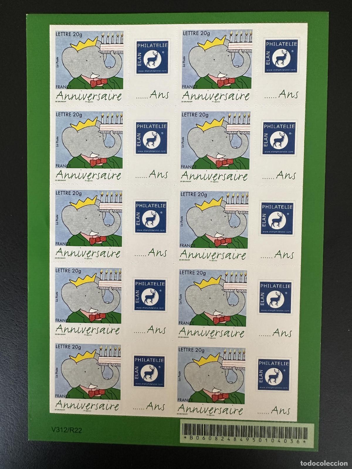 Sellos: Francia 2006 YT F3927B hoja Babar elefante aniversario velas adhesivo