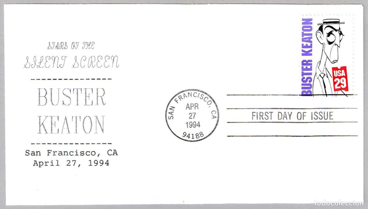 Sellos: Matasellos Primer Dia CINE - ACTOR Y DIRECTOR BUSTER KEATON. San Francisco CA, Estados Unidos, 1994