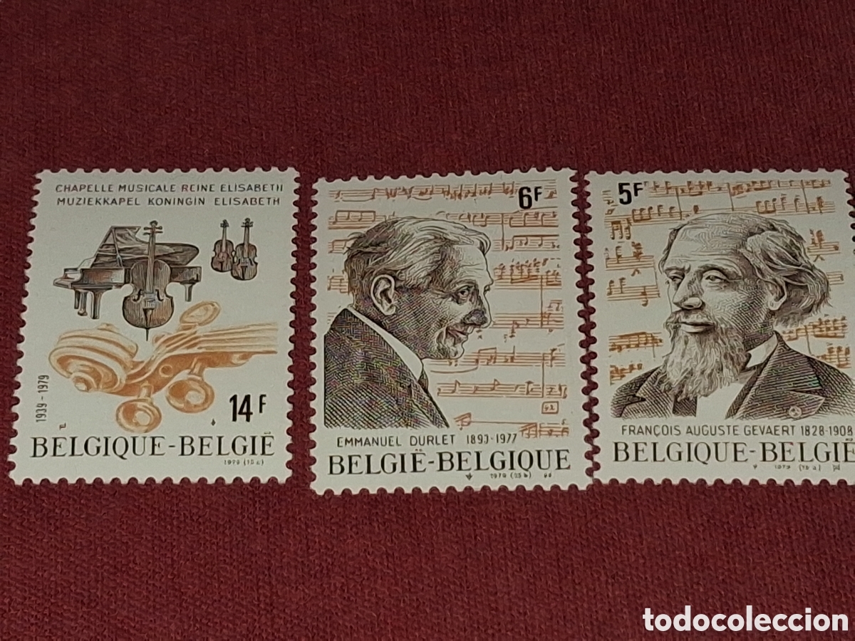 Sellos: Sello B&eacute;lgica nuevo 1979. M&uacute;sica. Auguste. Compositores. Arte. Durlet. Catedr&aacute;tico. Piano. Viol&iacute;n. I