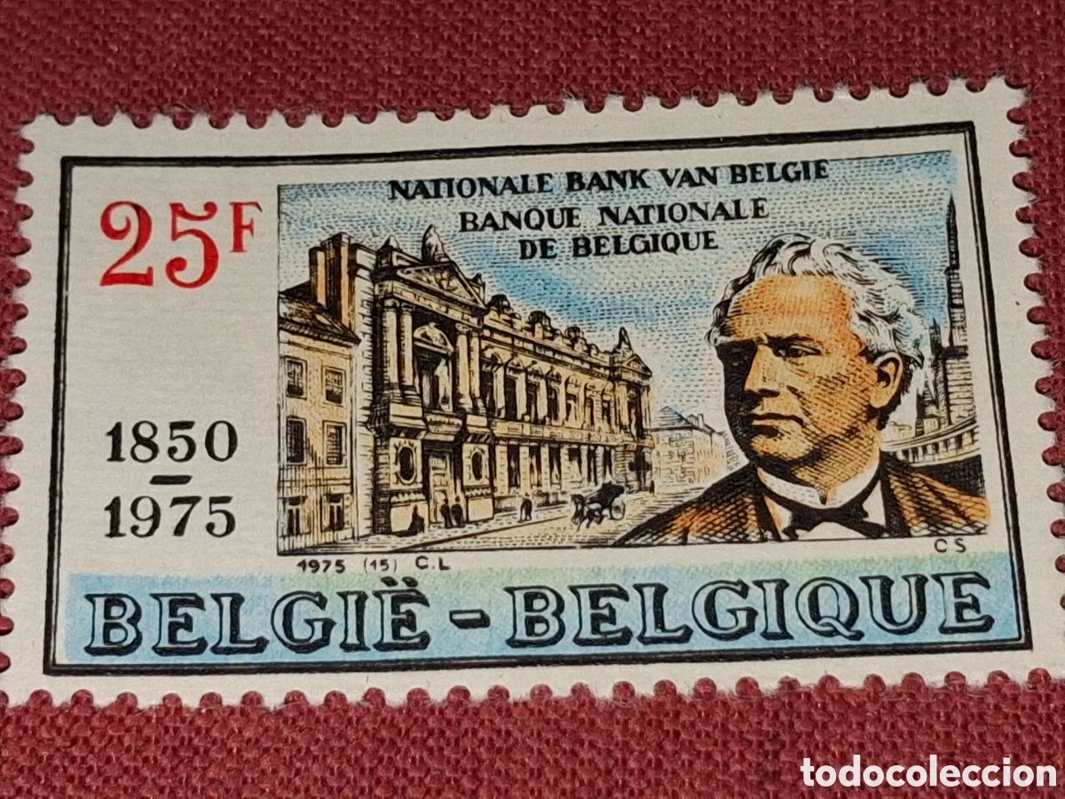 Sellos: Sello B&eacute;lgica nuevo 1975. 125Aniv banco nacional. Arquitectura. Edificio. Arte. Historia. Econom&iacute;a.
