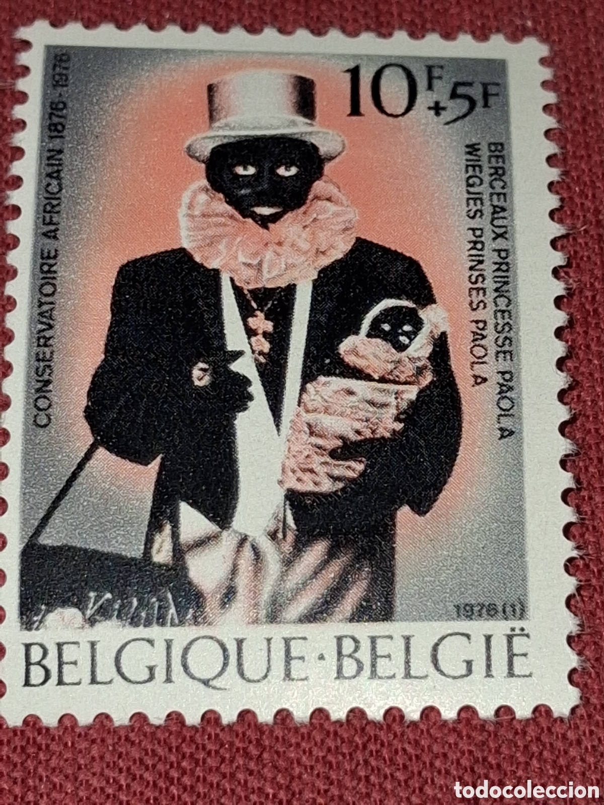 Sellos: Sello B&eacute;lgica nuevo 1976. 100Aniv obra real filantropica. Conservatorio africano. Disfraz. Traje.
