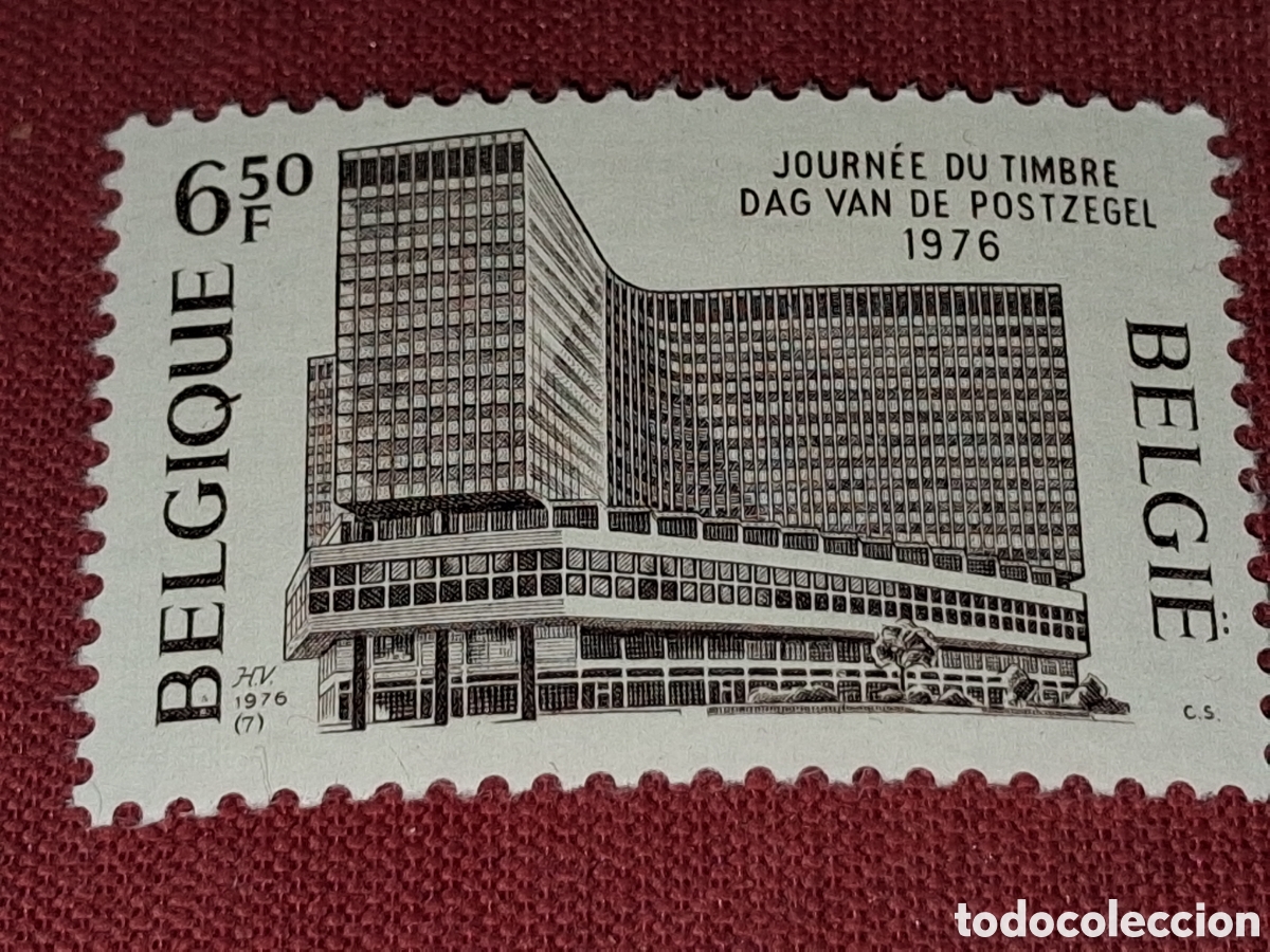 Sellos: Sello B&eacute;lgica nuevo 1976. D&iacute;a del Sello. Oficina. Edificio. Arquitectura. Sede.