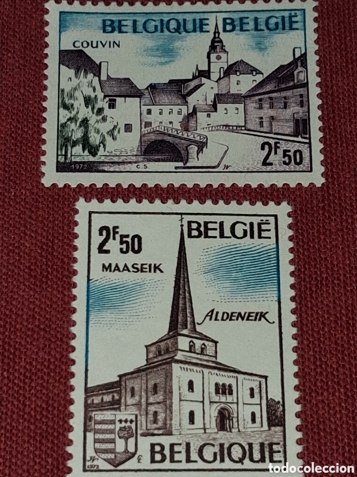 Sellos: Sello B&eacute;lgica nuevo 1972. Turismo. Arquitectura. Puente. Campanario. Torre. Escudo armas. Catedral.
