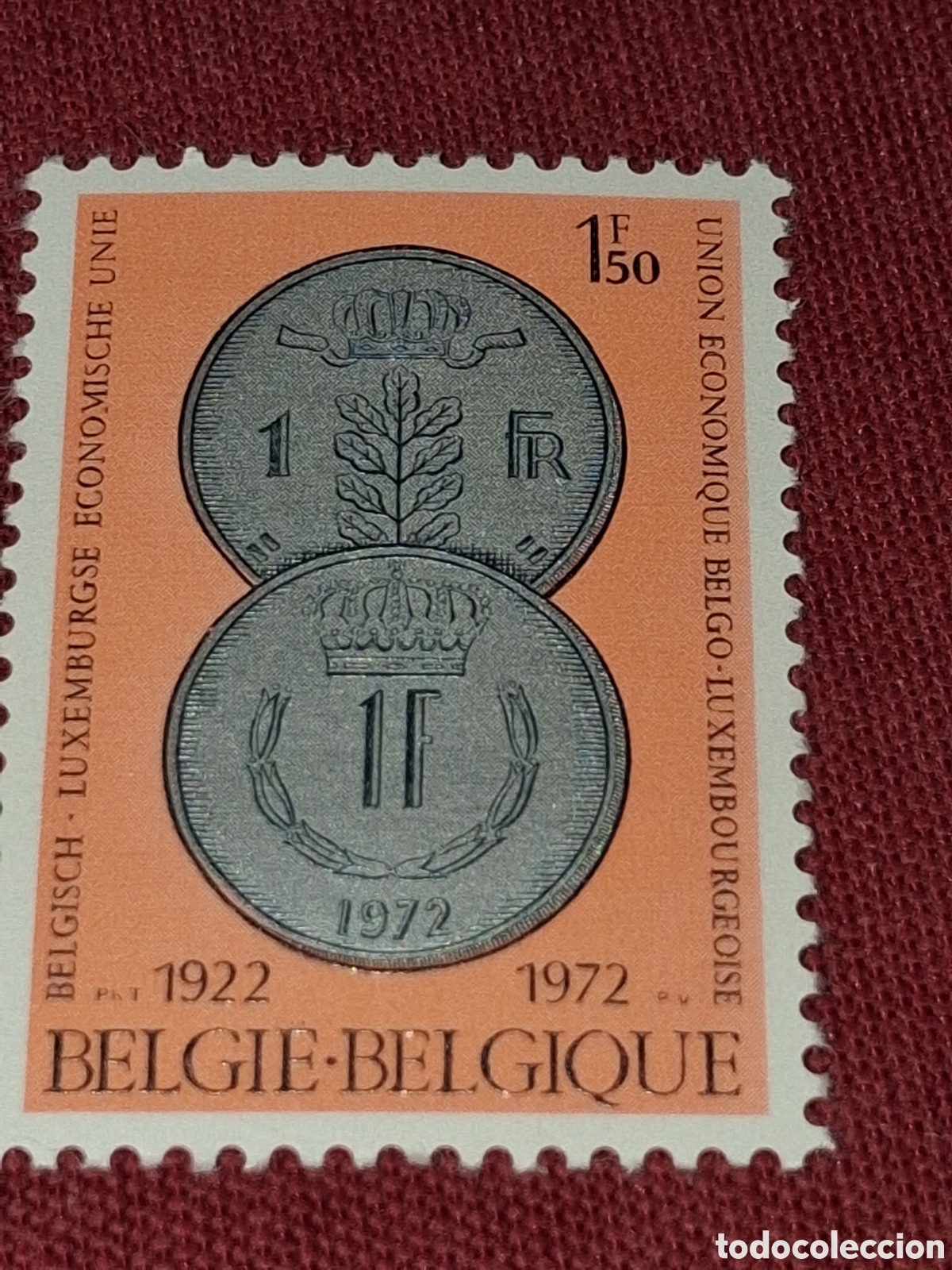 Sellos: Sello B&eacute;lgica nuevo 1972. 50Aniv union econom&iacute;a. Monedas. Numism&aacute;tica. Coleccionismo. Ocio. Arte.