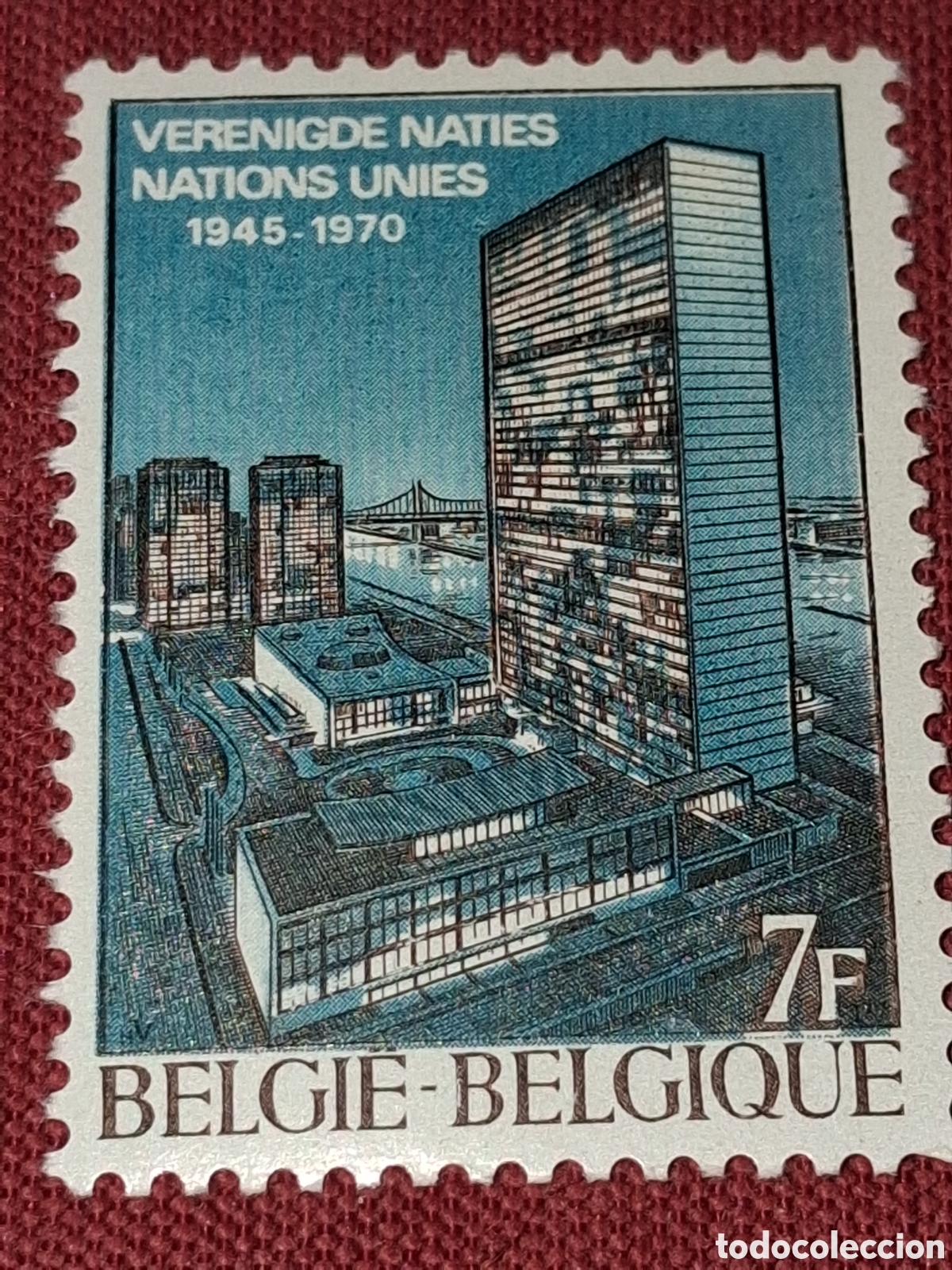 Sellos: Sello B&eacute;lgica nuevo 1970. 40Aniv Naciones Unidas. O.N.U. Arquitectura. Sede. Edificio.