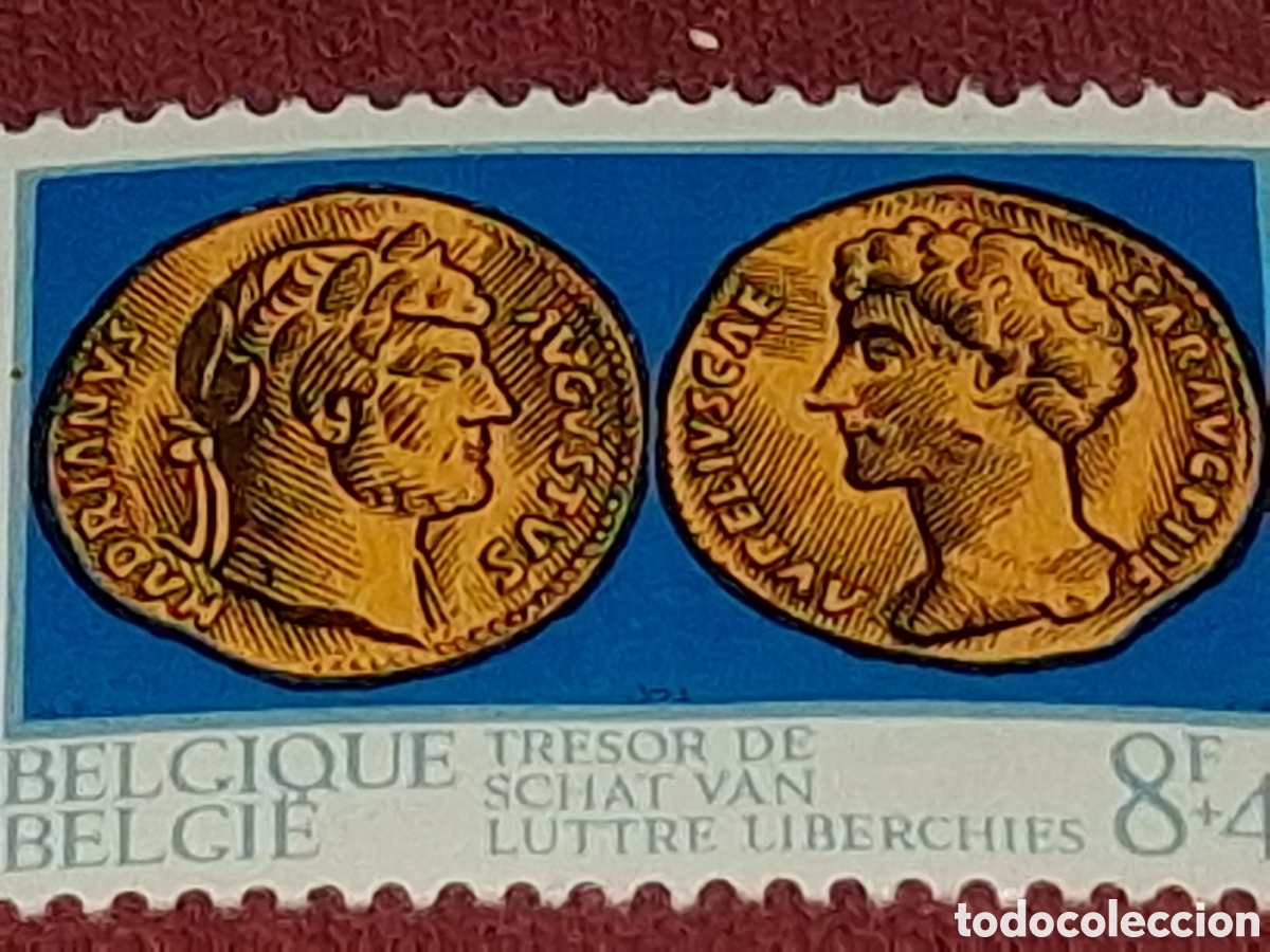 Sellos: Sello (1/3v) B&eacute;lgica nuevo 1973. Monedas romanas. Numism&aacute;tica. Coleccionismo. Busto.