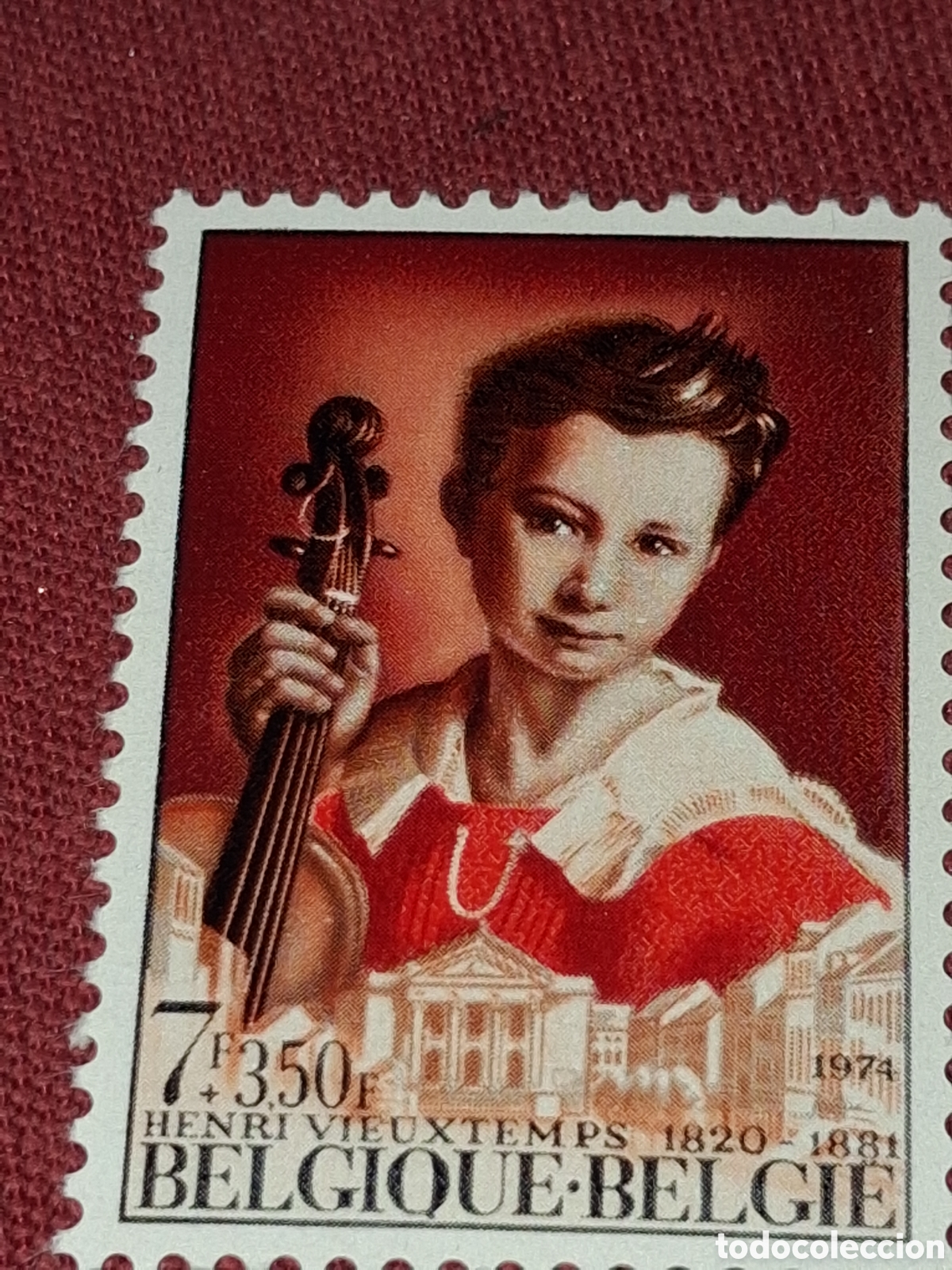 Sellos: Sello (1/4v) B&eacute;lgica nuevo 1974. Cultura. M&uacute;sica. Arte. Compositores. Henri Vieuxtemps. Violin