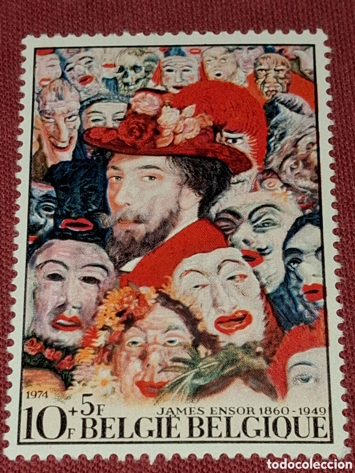 Sellos: Sello (1/4v) B&eacute;lgica nuevo 1974. Cultura. Retrato James Ensor. Pintura. Pintor. Arte. Caras. Mascara