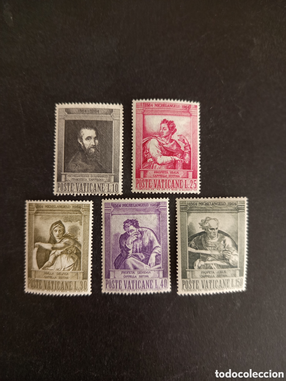 Sellos: Vaticano,1964. Obras de Miguel &Aacute;ngel. Serie completa. Yvert 405/9. Pedido m&iacute;nimo 3 &euro;. Ver fotos.