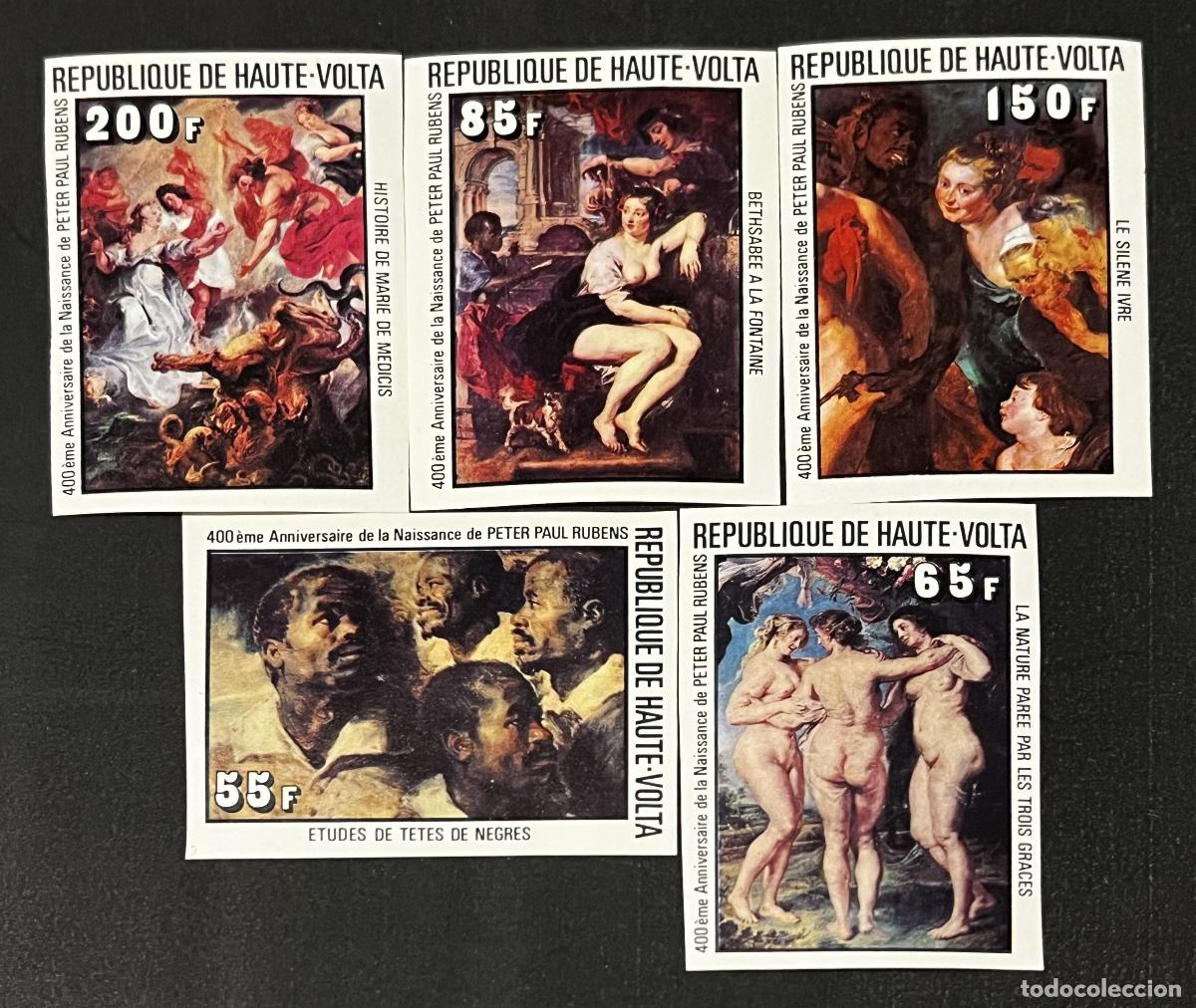 Sellos: Alto Volta 1977 Mi. 690-695 ND Rubens pintura Las Tres Gracias M&eacute;dicis