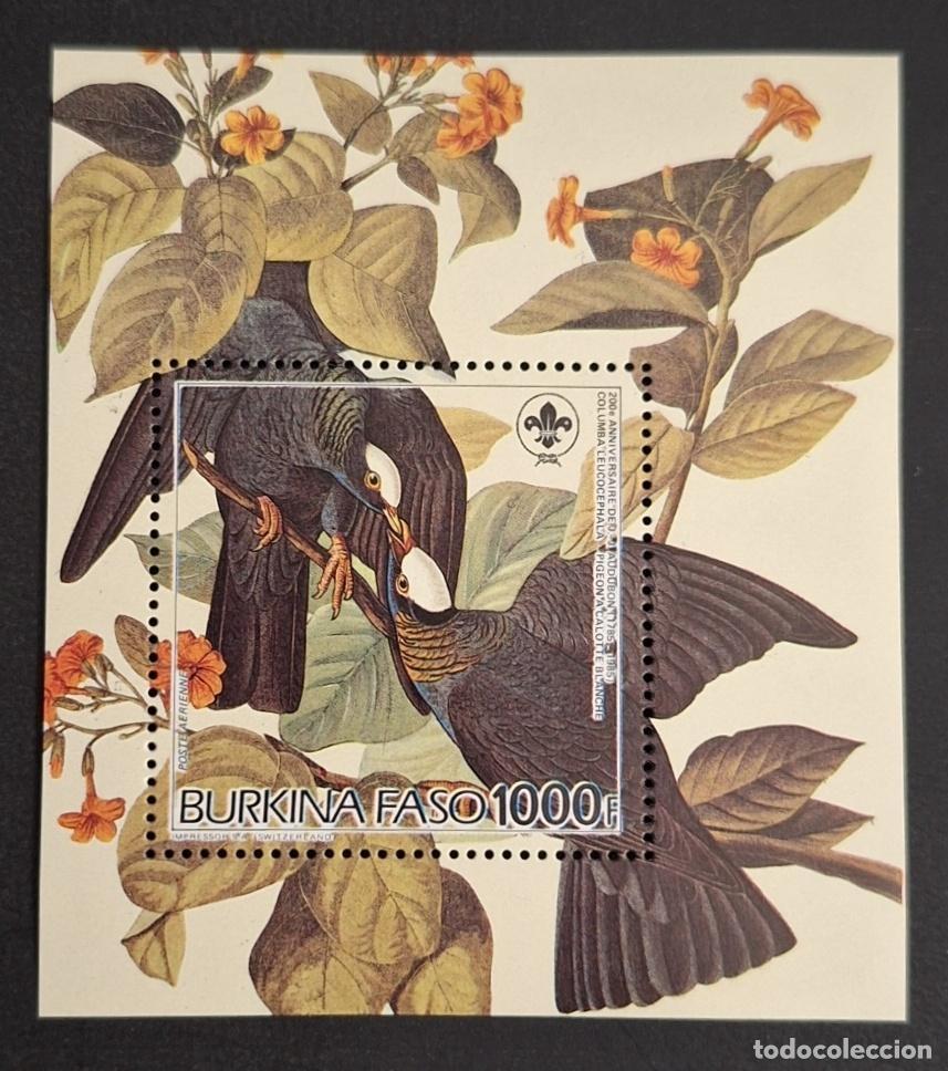 Sellos: Burkina Faso 1985 Mi. Bl. 111 Audubon aves paloma escultismo