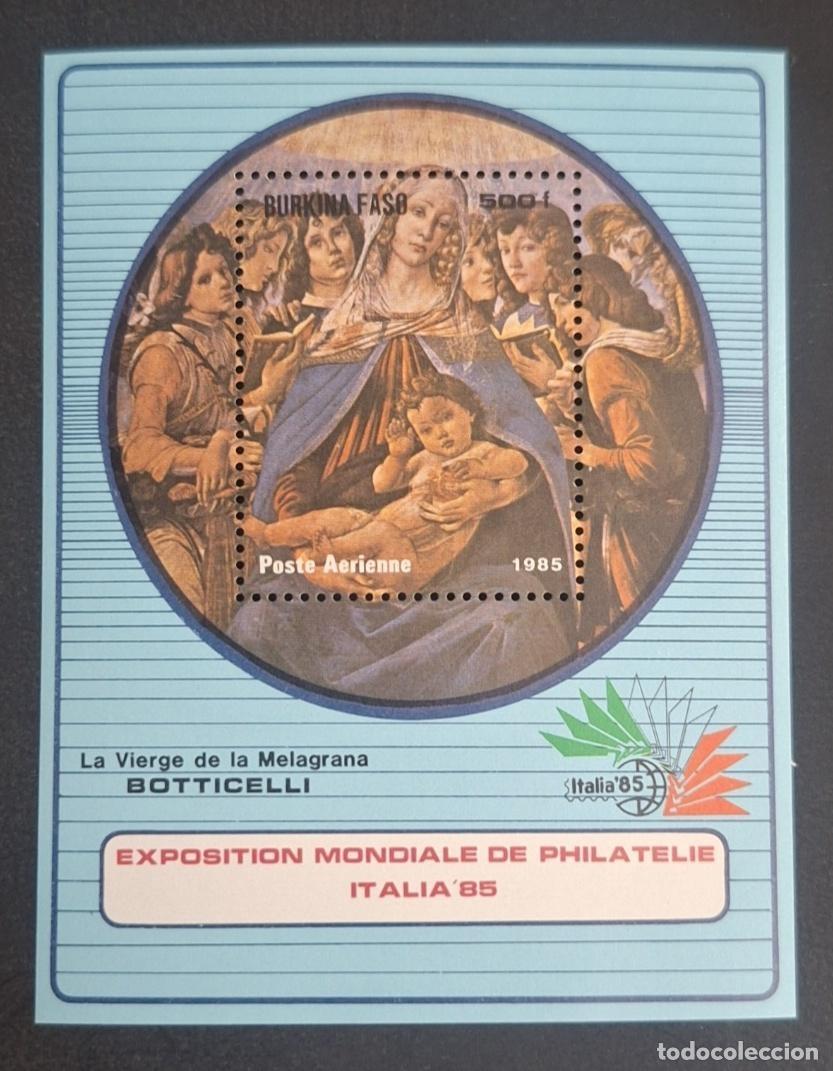 Sellos: Burkina Faso 1985 Mi. Bl. 119 Botticelli Virgen Melagrana Italia 85