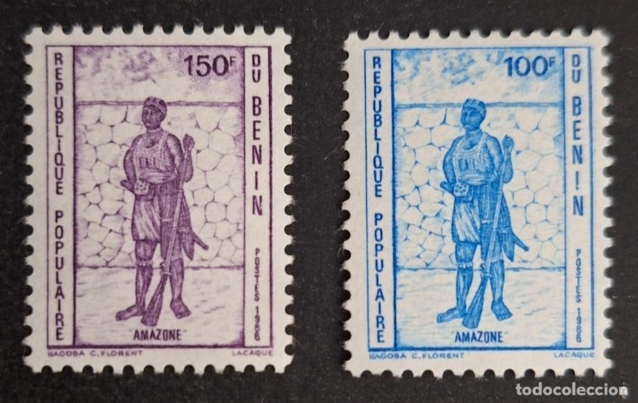 Sellos: Ben&iacute;n 1986 Mi. 442-443 Amazona del Dahomey guerrera mujer estatua