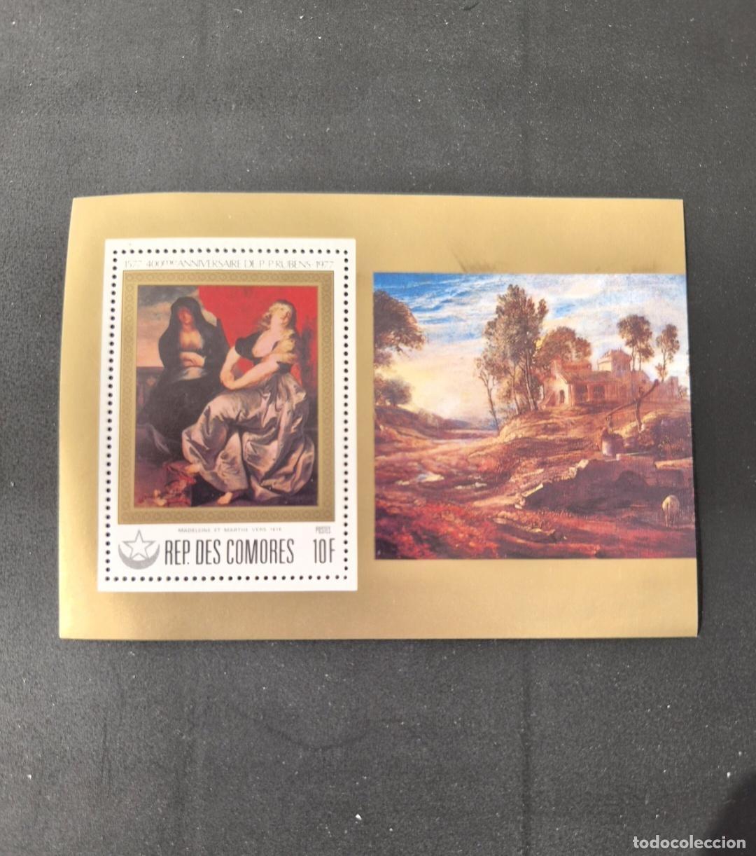 Sellos: Comoras 1977 Mi. Bl. 159 Rubens Magdalena Marta pintura arte barroco