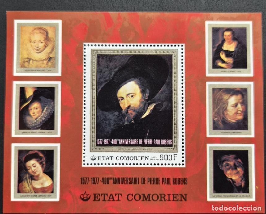 Sellos: Comoras 1977 Mi. Bl. 97 Rubens 400 aniversario pintura retrato