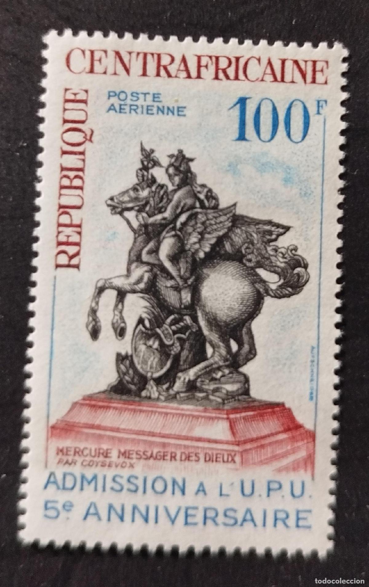 Sellos: Centro&aacute;frica 1965 Mi. 95 Correo a&eacute;reo UPU Mercurio Coysevox escultura