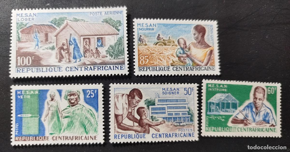Sellos: Centro&aacute;frica 1965 Mi. 83-87 MESAN alojar alimentar vestir cuidar instruir